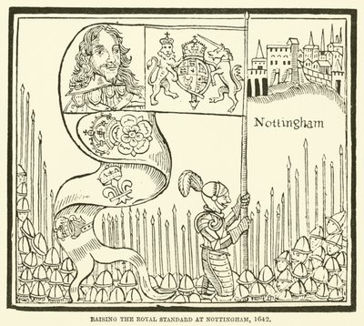 Het hijsen van de koninklijke standaard in Nottingham, 1642 door English School